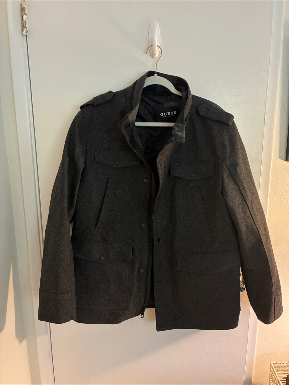 GUESS Men's Charcoal Military Field Jacket